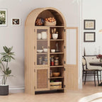 Patikuin Tall Arched Cabinet, Arched Pantry Cabinet with 4 Doors & 6 Open Shelves, 71 Inch Farmhouse Kitchen Arched Cabinet for Living Room, Dining Room, Kitchen Bathroom