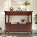 Solid Wood Retro Curved Console Table, 43" Half Moon Console Table Sofa Table Entryway Table with 3 Drawers Open Shelf Pine Roman Legs Curved Corners for Living Room,Entryway,Hallway,Cherry