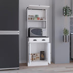 Apex Kitchen Pantry 66.3" H with Drawer, 2 Cabinets, and Microwave Stand, White/Black