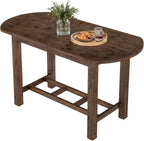 63" Solid Wood Kitchen Island, Island Table with Oval Tabletop | Farmhouse Wooden Stationary Island Table for Kitchen, Living Room, Dining Room, Easy Assembly, 39.37" Height, Vintage Brown
