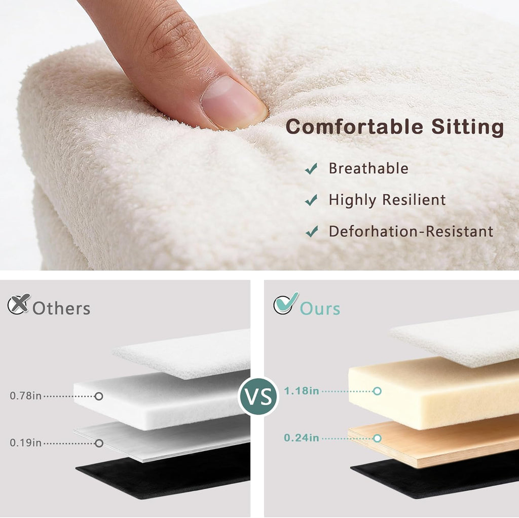 CAROLMADE Folding Storage Ottoman Cube Sherpa Footstool with Wood Legs Ottoman Footrest for Living Room and Bedroom, White 15"x12.6"x15.4"
