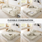 HANXIN 78 Inch Convertible Sleeper Sofa Bed, Folding Floor Mattress Couch with Fixed-Shape Frame, Futon Couch Lounge Loveseat with Pull Out Bed, No Assembly Required (Beige)