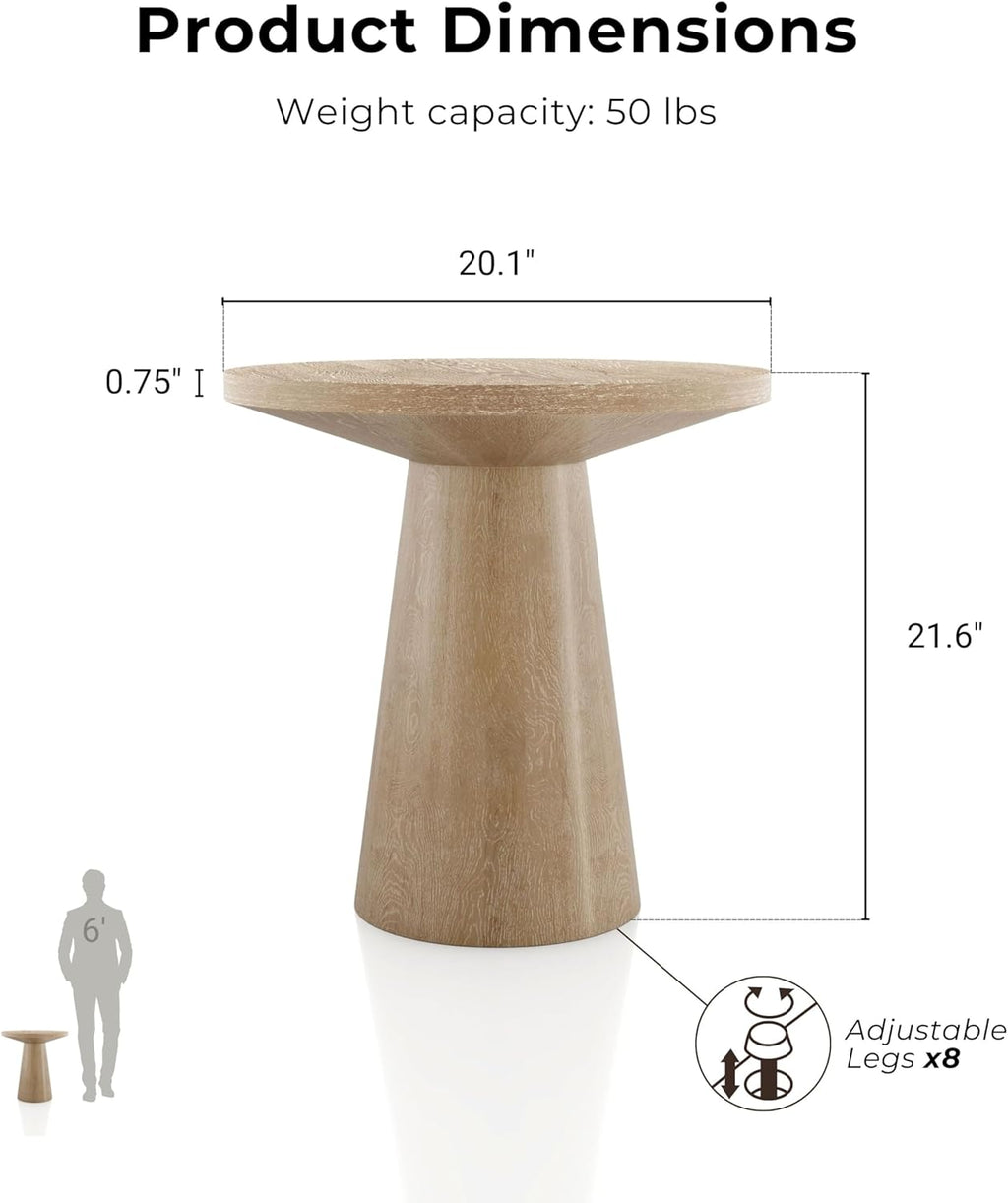 Furniture of America Crambel Modern Solid Rubberwood 20-inch Round End Table with Cone-Shaped Pedestal Base, Living Room Furniture for Small Space, Home Office, Oak Finish