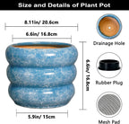 SQOWL 8 Inch Plant Pot with Drainage Hole - Ceramic Pot for Plants Outdoor Planter for Indoor Plants Decorative Plant Pot Medium Flower Pot Round Planter for Bathroom House Decor Blue
