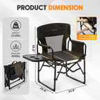 Directors Chair Foldable with Side Table, 400lb Heavy Duty for Adults Outdoor, Folding Camping Chair for Sideline Sports, Fishing, Patio, Lawn, Picnic, Beach, 1-Pack Brown