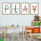 This Is Where The Fun Stuff Happens Kids Playroom Wall Art Decor 16x11 Inch Set Of 4 Rustic Kids Wood Framed Sign Toddler Modren Nursery Interesting Let's Play Prints Wall Hanging (Wood)