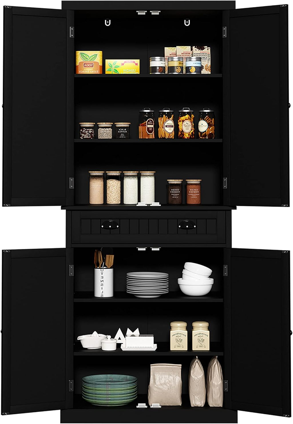 HLR 72" Kitchen Pantry Storage Cabinet, Freestanding Larder Cupboard with Doors and Adjustable Shelves, Pantry Cabinet for Dining Room, Living Room