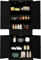 HLR 72" Kitchen Pantry Storage Cabinet, Freestanding Larder Cupboard with Doors and Adjustable Shelves, Pantry Cabinet for Dining Room, Living Room