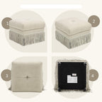 Hyfirm Brown Upholstered Ottoman Footstool with Fringe Skirt, 21.5" Square | Modern Tufted Soft Padded Footrest Cushion, Decorative Boho Tassel Vanity Accent Stool for Living Room Bedroom Entry