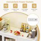 73” Kitchen Pantry Storage Cabinet w/Power Outlets & Led Lights | Tall Cupboard w/ Hutch, Wine Glass Racks, Adjustable Shelves, Drawers, Microwave Shelf for Dining Room (Espresso)