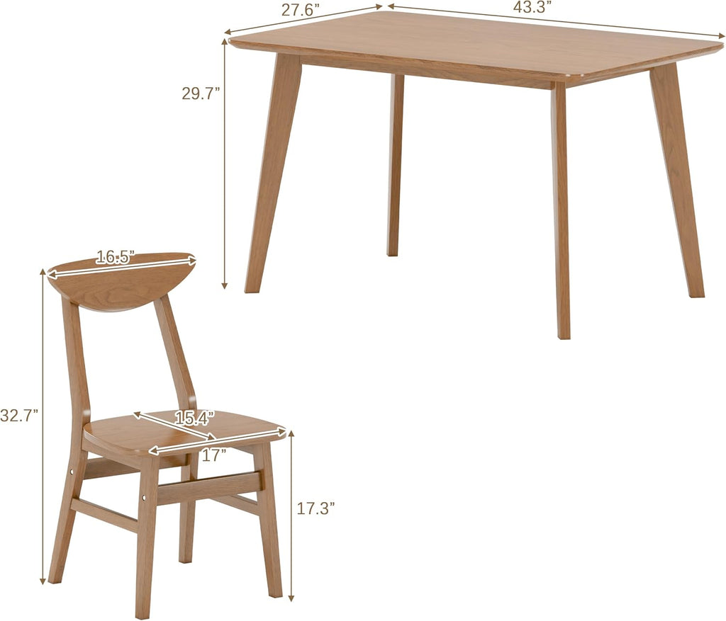 WiberWi 5 Piece Dining Table Set for 4, Solid Wood Kitchen Table Chairs Set of 4, 43.3” Space-Saving Mid Century Modern Dining Room Table, Walnut Home Furniture