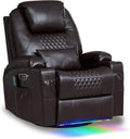 AHMED Dual Motor Power Swivel Rocker Recliner Chair, Faux Leather, Brown | Electric Glider Rocking Chair, Massage & Heat, Cup Holders, LED Lights, USB A/USB C Ports
