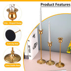 Taper Candle Holder Tall Vintage Metal Candlestick Holders Candle Stick Candelabra for Halloween Thanksgiving Christmas Holiday Wedding (Gold, 1 Set (3 pcs))