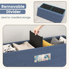 Giantex 43 Inches Folding Storage Ottoman Bench, Upholstered Storage Chest with Side Pocket, Divider, End of Bed Bench, Collapsible Ottoman Foot Rest for Living Room, Bedroom & Entryway (Navy)
