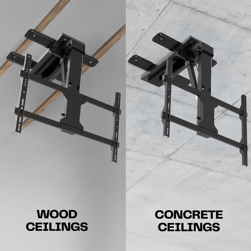 VIVO Black Electric Ceiling TV Mount for 37 to 70 in Screens, MOUNT-E-FD75C | Large Motorized Flip Down TV Mount, Pitched Roof VESA Mount, Heavy Duty Steel, App and Voice Control, Holds 99 lbs