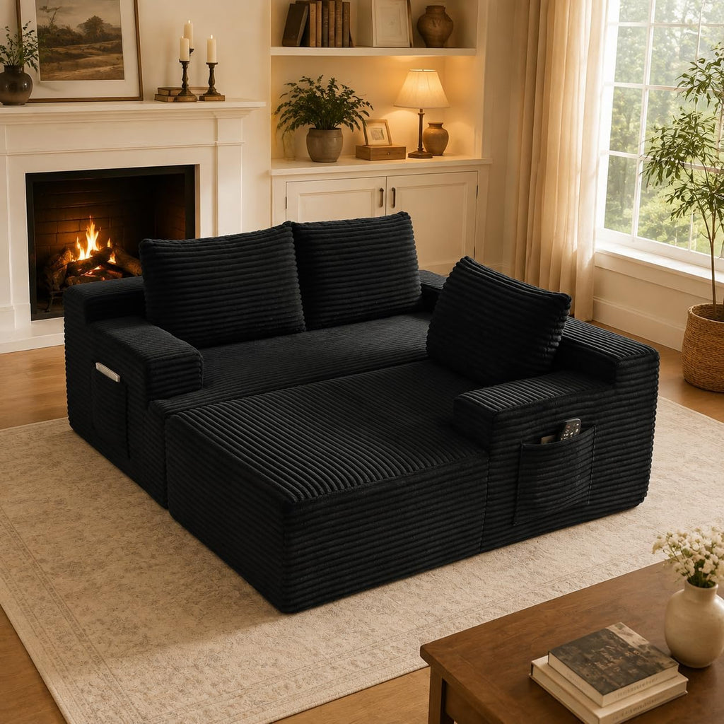 96" Sectional Sofa Cloud Couch with Deep Seat, Modern L-Shape Compressed Sofa Couch with Right Facing Chaise,Upholstered Couches for Living Room
