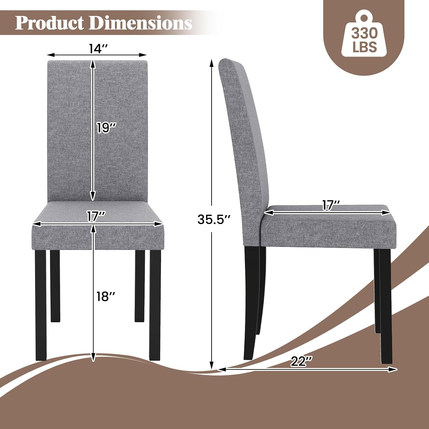 GOFLAME Upholstered Dining Chairs Set of 4, Fabric Kitchen Chairs with Padded Seat, Tilt Backrest, Rubber Wood Legs, Armless Side Chairs for Dining Room, Living Room, Restaurant, Light Gray