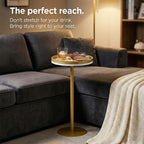 Martini Table, Small Round Drink Table with Weighted Base,Modern White & Gold Pedestal End Table with Tray Top Edge for Small Spaces, Living Room, Next to Sofa,24.7 "Tall