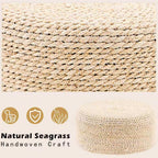 Wimarsbon Round Foot Stool Natural Seagrass Poufs Ottoman Hand Weave Footrest Stool for Couch Desk Extra Seat Step Stool with Solid Wood Legs for Hallway Patio Lounge Natural