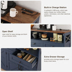 Befrases Farmhouse Buffet Cabinet with Drawers & Open Shelf, Sideboard with Storage, Kitchen Pantry Cabinet Hutch, Coffee Bar Station for Kitchen, Livingroom, 52" L Blue