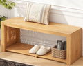 Bamboo Bench with Shelf, 35-in Entryway Bench Seat for Indoor, Natural | shoe bench for entryway, hallway, doorway, modern benches for end of bed bench, low bench for window