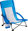 NEWBULIG Low Beach Chair – Folding Camping Chair for Adults, Low Profile Lawn Chair with Cup Holders & Carry Bag, Extra Wide Seat and High Back, Portable for Beach, Outdoors, Travel & Concerts, Blue