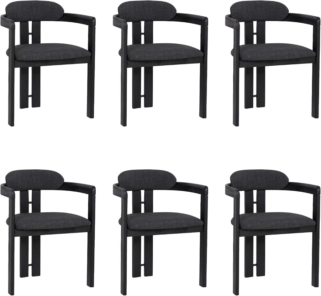 Armen Living Jazmin Contemporary Dining Chair in Black Brushed Wood Finish and Charcoal Fabric - Set of 6