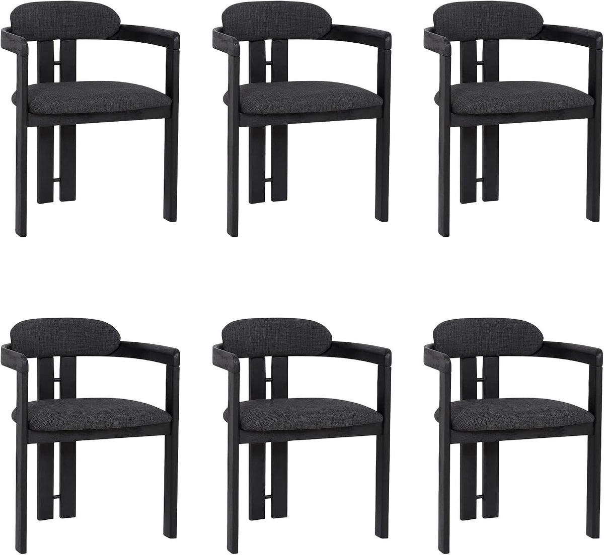 Armen Living Jazmin Contemporary Dining Chair in Black Brushed Wood Finish and Charcoal Fabric - Set of 6
