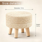 Wimarsbon Round Foot Stool Natural Seagrass Poufs Ottoman Hand Weave Footrest Stool for Couch Desk Extra Seat Step Stool with Solid Wood Legs for Hallway Patio Lounge Natural