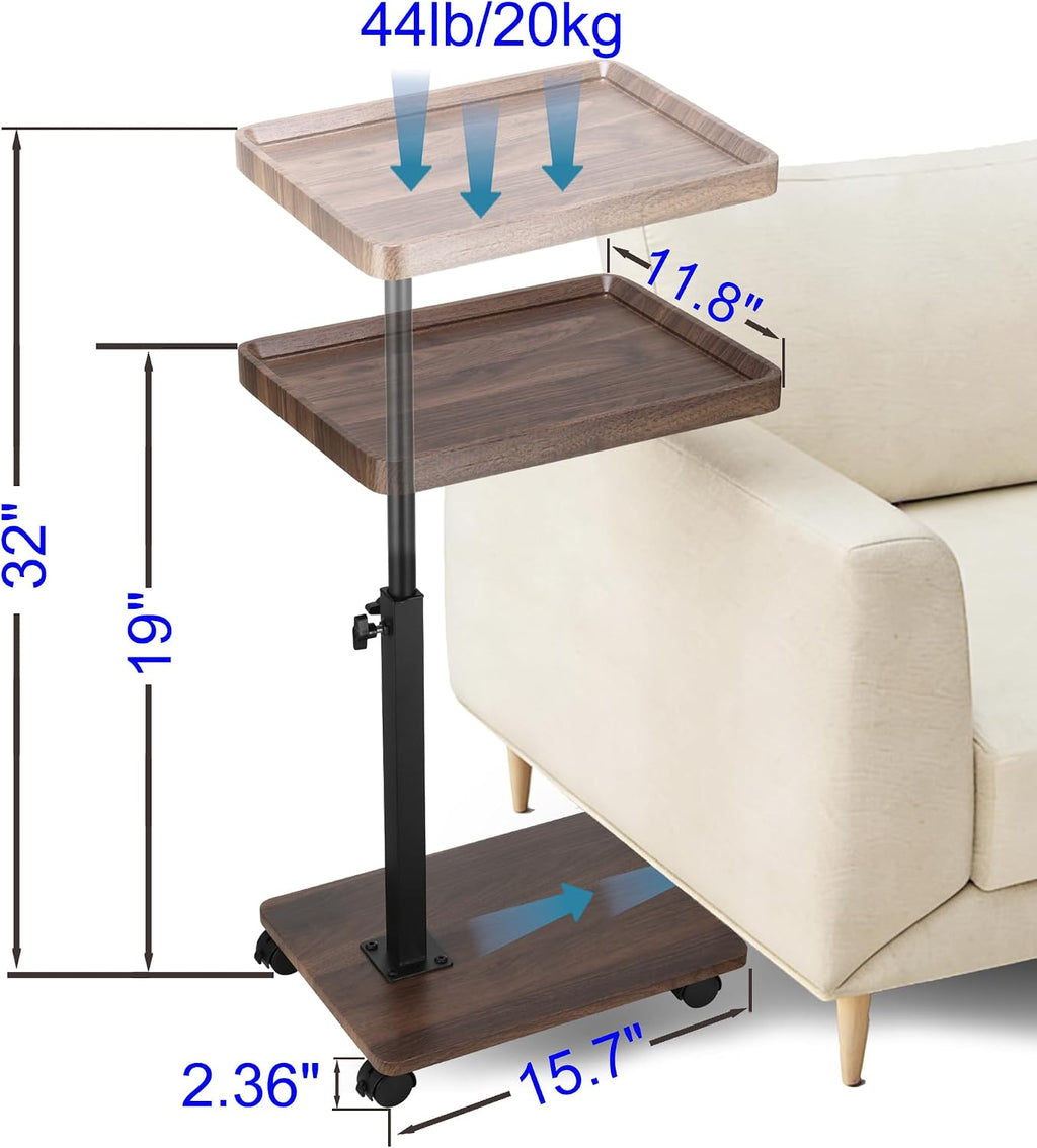 C Shaped End Table for Couch, Adjustable Height C Shaped Side Table with Wheels,TV Trays Table for Sofa, Bedroom,Living Room Small Spaces Couch Table