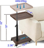 C Shaped End Table for Couch, Adjustable Height C Shaped Side Table with Wheels,TV Trays Table for Sofa, Bedroom,Living Room Small Spaces Couch Table