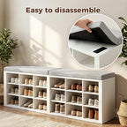 AMONIDA Shoe Storage Bench with Cushion, Entryway Bench with Shoe Storage,18 Cubby Shoe Bench with Removable Dividers, Shoe Organizer Bench for Entryway, Living Room, Light Grey (18, White)