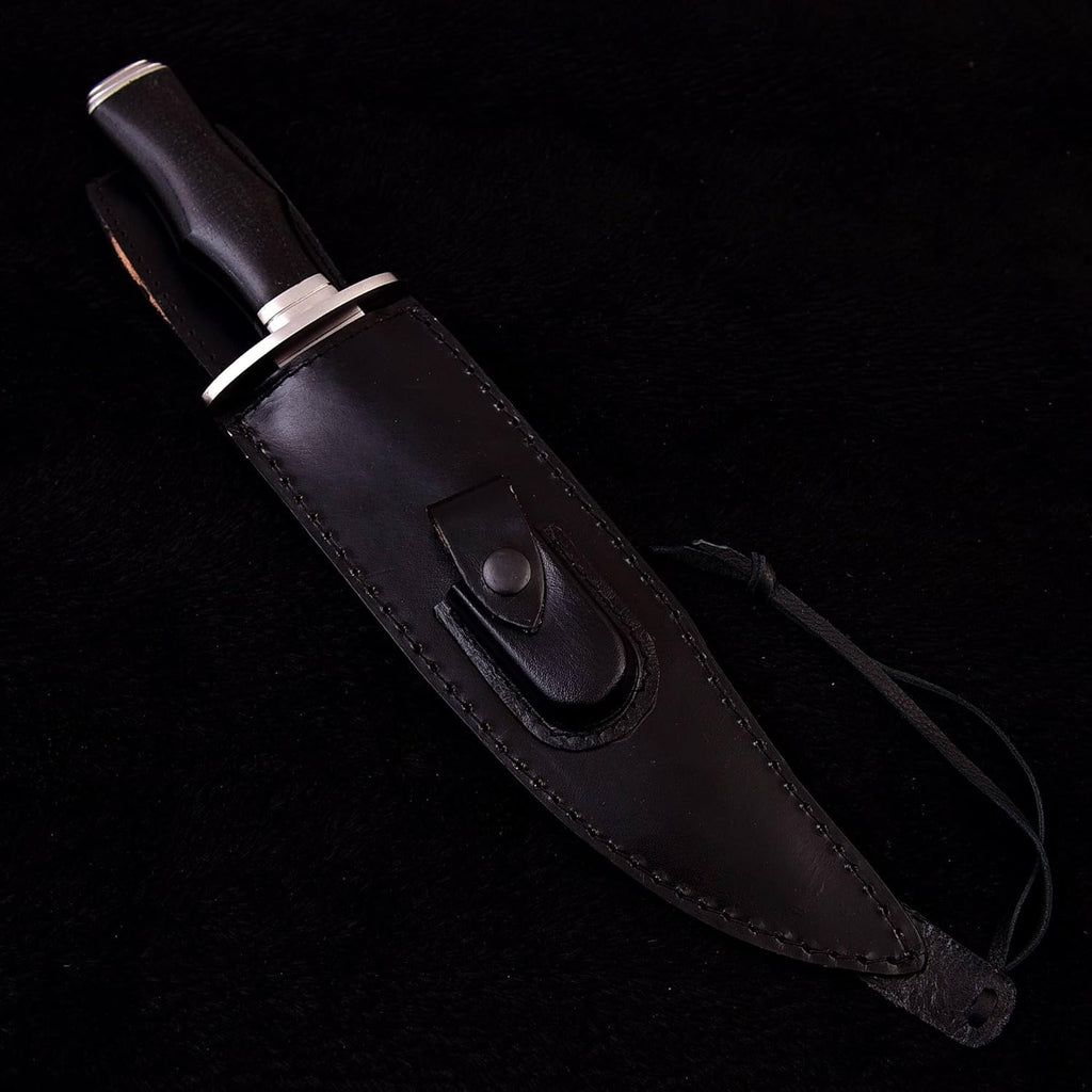 Survival Hunting Knife with Sheath, Handmade 15-inch Full Tang D2 Fixed Blade Tactical Bowie Knife for Camping, Outdoor, Bushcraft, Father's Day Gifts with Solid Engineered Wood Handle (Black)