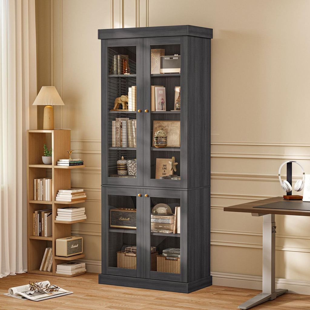 ivaniti 70.8" Tall Farmhouse Kitchen Pantry Cabinet with Glass Doors, Modular Storage Cabinet with 6-Tier Adjustable Shelves, Large Storage Cabinet for Kitchen or Living Room, Set of 3, Black