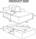 61 inch Floor Chaise Lounge Chair Indoor, Oversized Corduroy Lounge, Deep Seat Sofa Bed for Living Room, Comfy Reading Nook Chair for Small Spaces, No Assembly Required, Camel