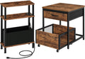 CHOEZON Narrow Side Table and Mini Fridge Stand with Storage, Skinny End Table with Fabric Basket, Mini Fridge Cabinet with Mobile Basket Cart, for Living Room, Bedroom, Rustic Brown TBZ07UBF-TBZ55BF