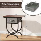 Side Table with Fabric Drawer & Metal Frame - Living Room, Bedroom - Black & Gray - 19" x 14" x 21"