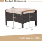 Tangkula 2 Piece Patio Rattan Ottomans, Outdoor Wicker Footstool w/Acacia Wood Handles, Soft Zippered Cushions, 3-in-1 Function Footstool Seat & Side Table for Backyard, Balcony, Poolside (Beige)