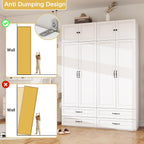 Armoire Wardrobe Closet with Doors: 89" Extra Tall White Wardrobe with Storage on Top, Bedroom Armoires with 4 Doors and 4 Drawers, Large Wood Closet Armoire for Hanging Clothes
