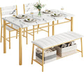 IRONCK Dining Table Set for 4, Kitchen Table and Chairs Set, White & Gold | Kitchen Table with Upholstered Bench and 2 Chairs for Small Space, Apartment