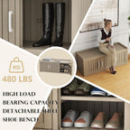 EasyUp Shoe Cabinet, Waterproof Resin Shoe Cabinet,Outdoor Shoes Storage Bench, 2-Tier Hallway Shoes Rack with Adjustable Shelves for Entryway, Living Room, Bedroom(Grey,3 Door)