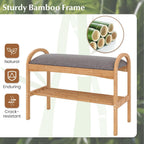 Giantex Shoe Rack Bench, Bamboo 2-Tier Entryway Bench with Padded Cushion, Shoe Storage Bench for Hallway, Closet, Foyer, Living Room, Bedroom, Mudroom