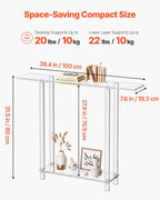 VEVOR Acrylic Narrow Console Table for Entryway, Clear Skinny Entry Side Table, 2-Tier Modern Transparent Sofa End Table, Square Legs, for Hallway, Foyer, Living Room, 7.6" D x 39.4" W x 31.5" H