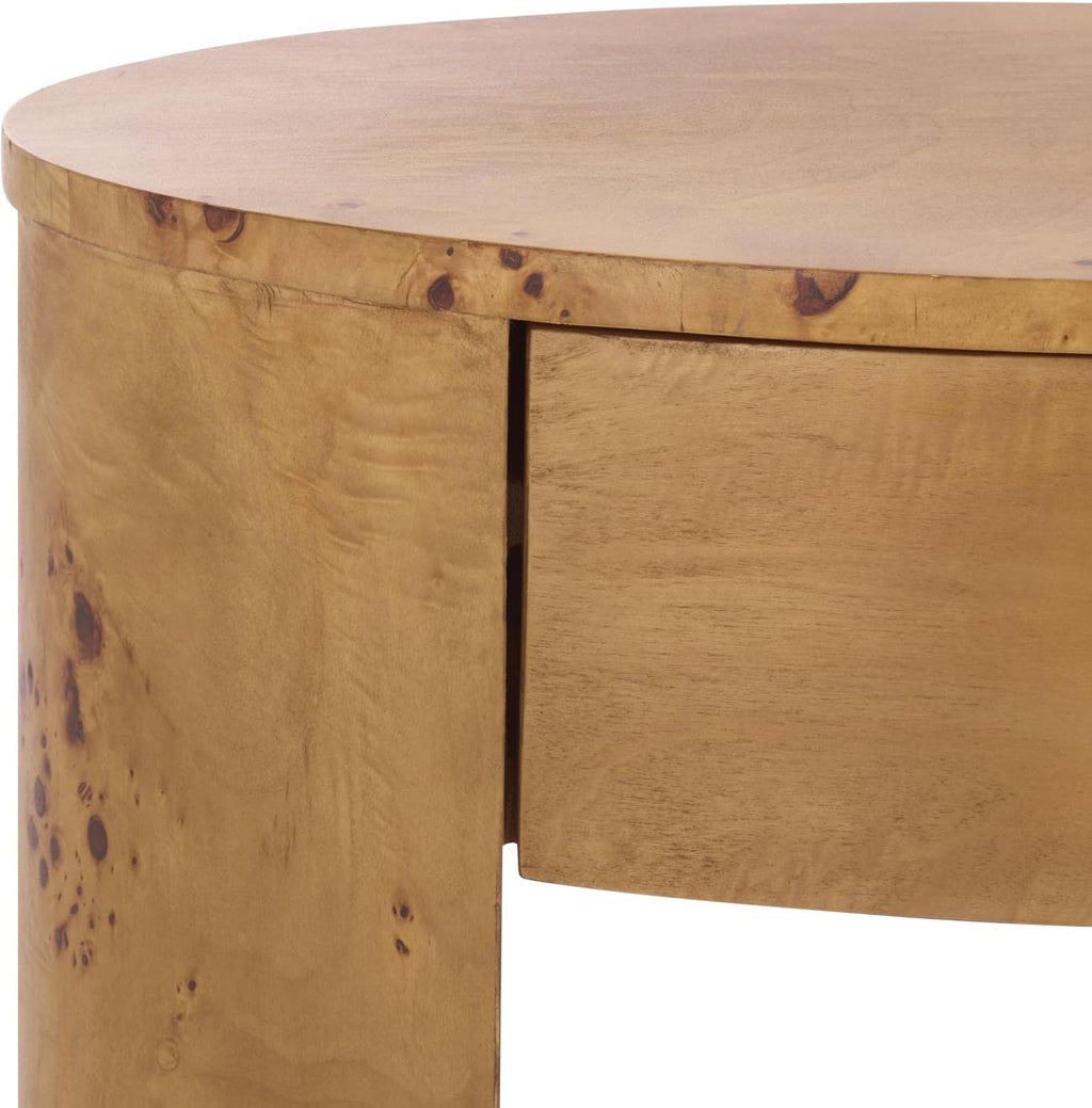 SAFAVIEH Home Collection - Philippe Natural Brown Oval Top Accent Table, 1 Drawer 1 Shelf Side Table, Burl Wood Look, Fully Assembled (ACC6612A)