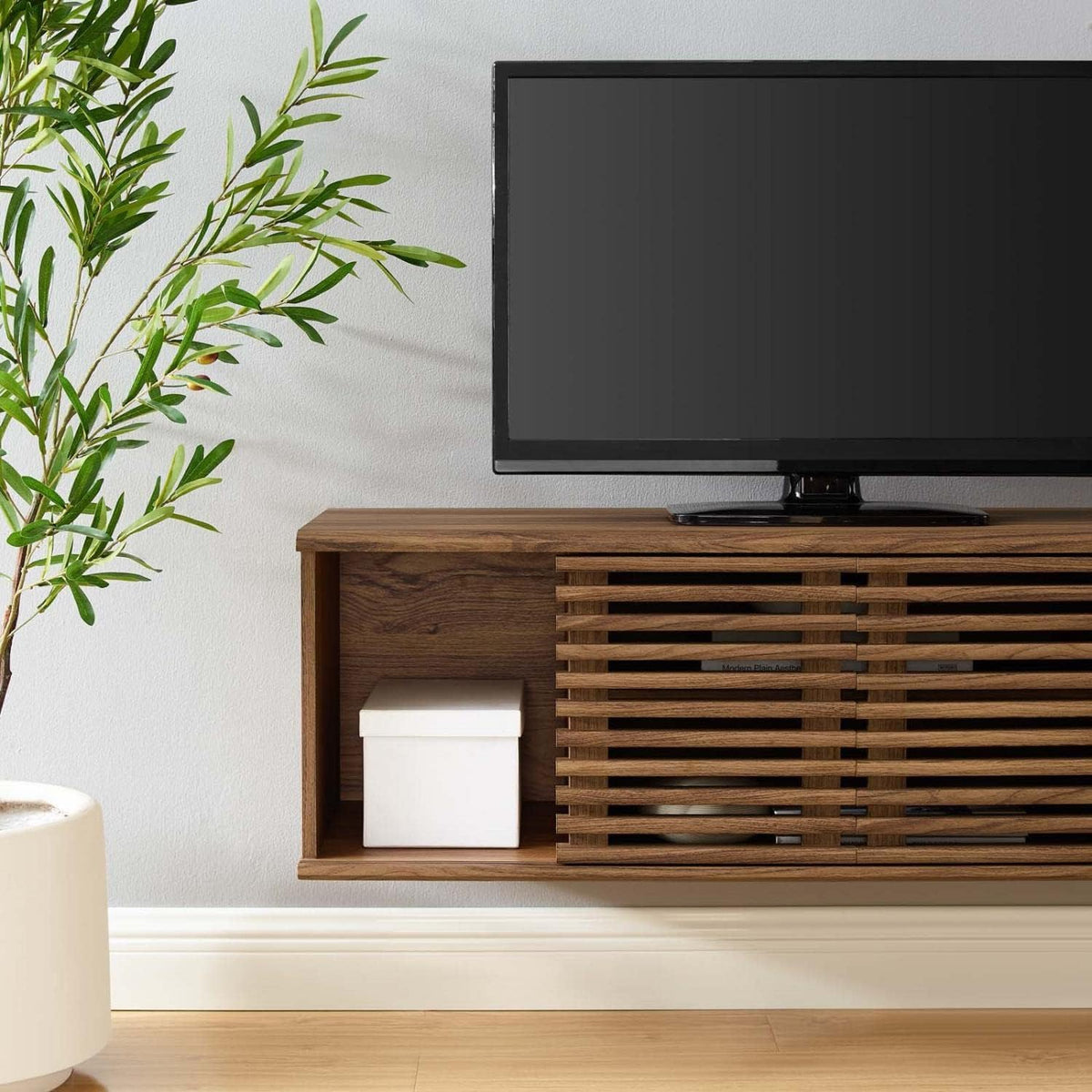 Modway Render 46" Mid-Century Modern Wall Mount Media Console TV Stand, 46 Inch, Walnut