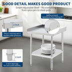 Equipment Grill Stand Table 12x24x30 Inch Stainless Steel NSF Certified 400 Lbs Capacity with Adjustable Legs, 2" Edge Baffle, for Hotel, Home, Commercial Restaurant Kitchen