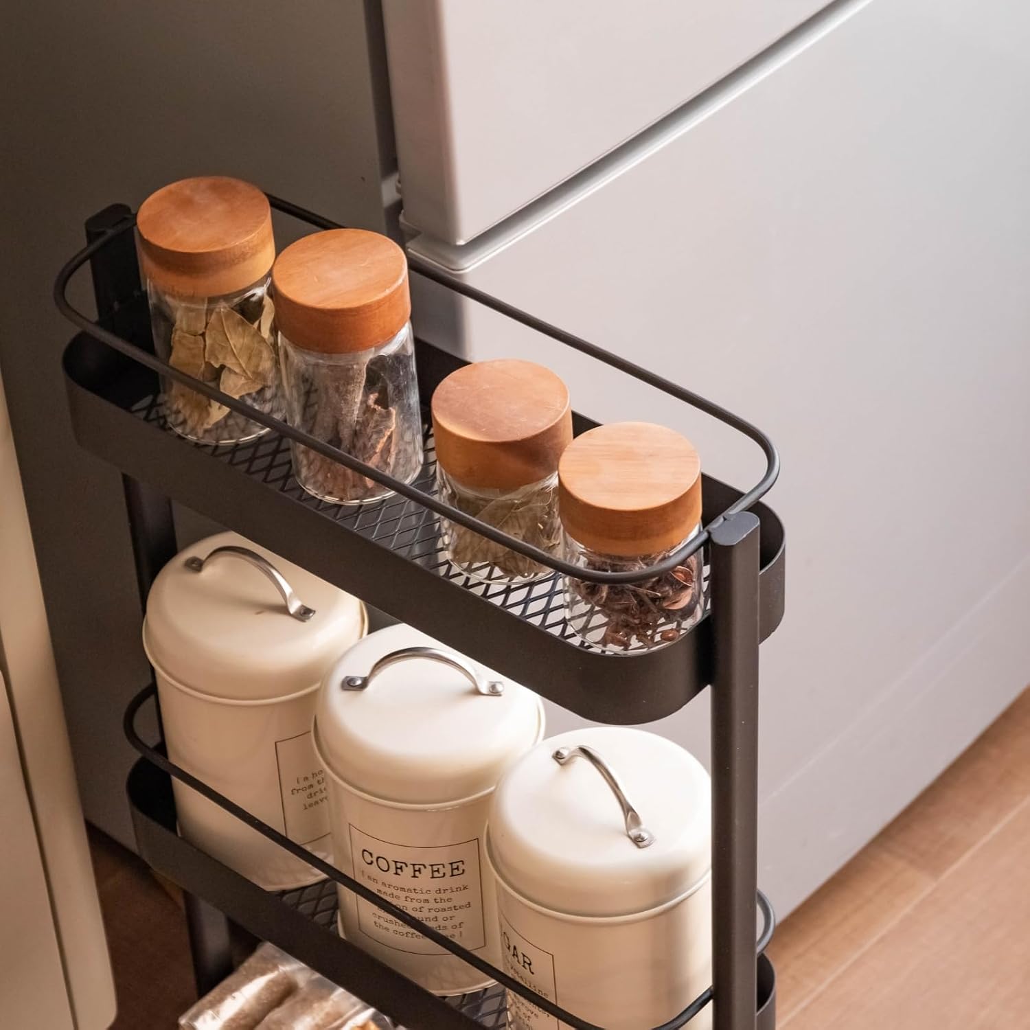 Narrow 3 Tier Rolling Cart, Slim Storage Cart for Bathroom Kitchen