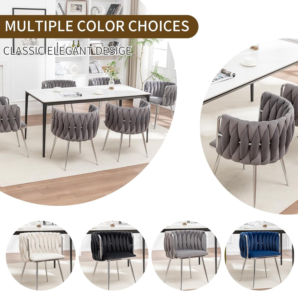 Velvet Dining Chairs Set of 6, Upholstered Dining Room Chairs with Metal Legs, Sillas de Comedor Modernas 6, Modern Kitchen Chairs for Dining Room, Living Room, Kitchen, Bedroom, Grey