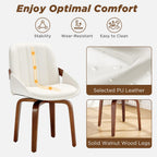 Swivel Dining Chairs, Mid Century Modern Faux Leather Dining Room Chairs with Arms, Upholstered Kitchen Vanity Accent Chair, Walnut Backrest Support & Sturdy Wood Legs (White, Set of 6)