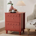 Anbuy Red Nightstand with Petal Pattern, Modern Night Stand with 2 Drawers for Bedroom, Side End Table Scalloped Bedside Night Tables with Solid Wood Legs